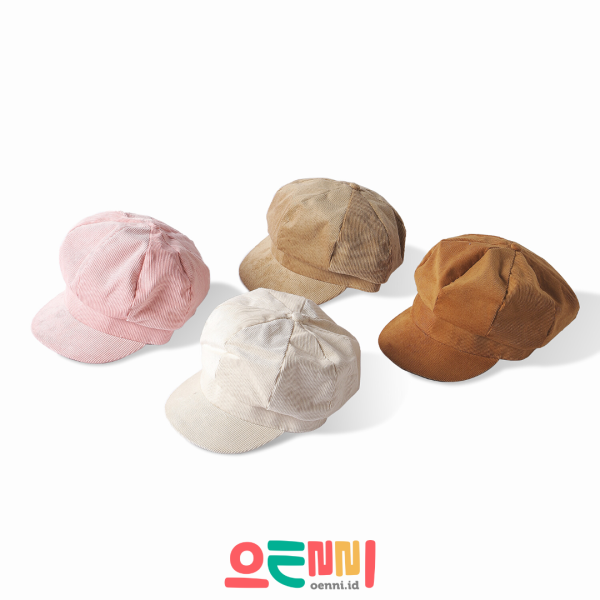 Topi Beret Newsboy Korea Corduroy Khaki - Gambar 2