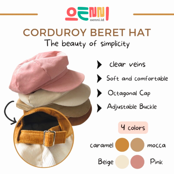 Topi Beret Newsboy Korea Corduroy Khaki - Gambar 3