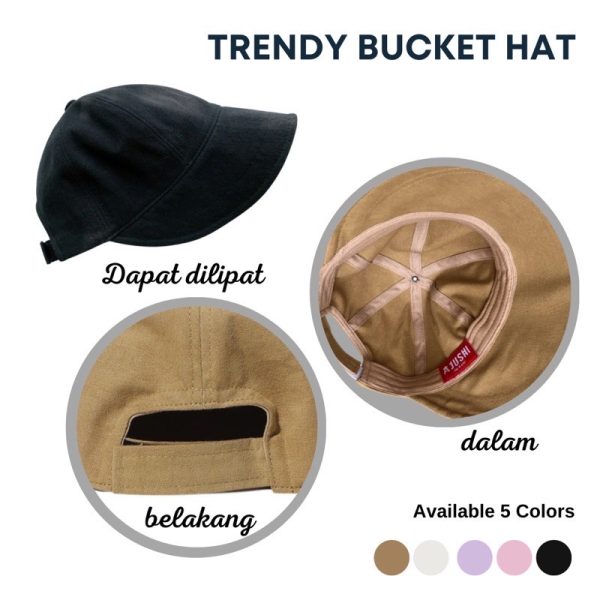 Topi Bucket Half Wanita Gaya Korea Mocca - Gambar 6