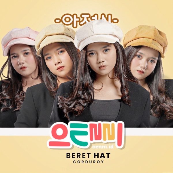 Topi Beret Newsboy Korea Corduroy Khaki - Gambar 4