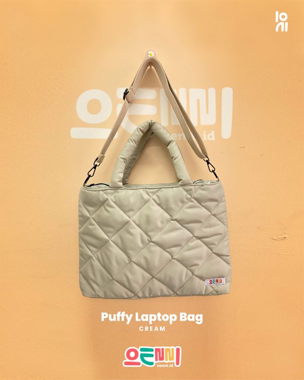 Tas Laptop Cream Tote Bag Puff Double Handle