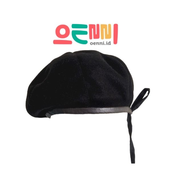 Topi Beret Tali Gaya Korea Wol Warna Hitam Unisex - Gambar 2