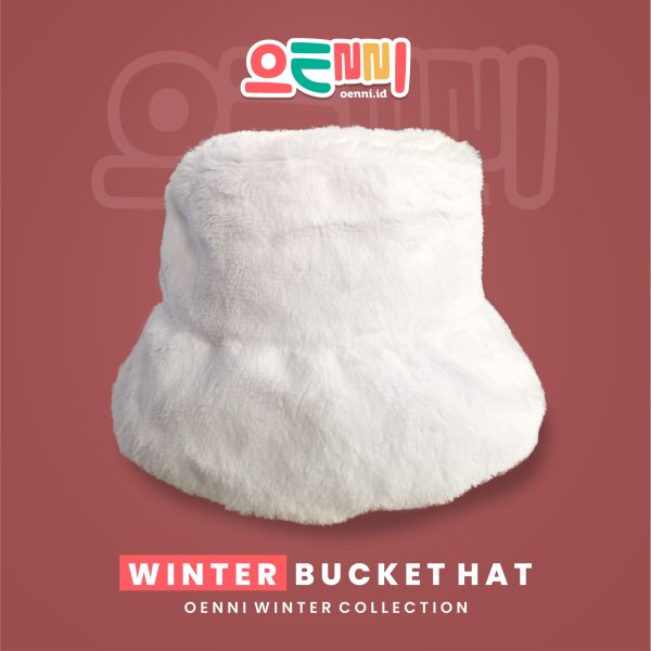 Topi Winter Bucket Polos Fur Bulu Putih Oenni