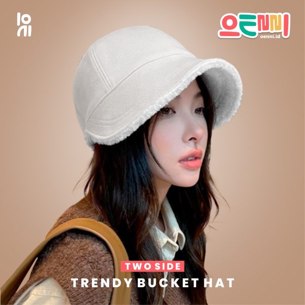 Topi Bucket Trendy Gaya Korea Musim Dingin Reversible