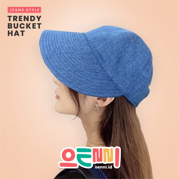 Topi Bucket Half Wanita Gaya Korea Jeans Biru - Gambar 2