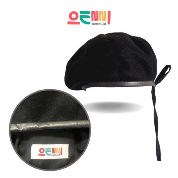 Topi Beret Tali Gaya Korea Wol Warna Hitam Unisex - Gambar 3