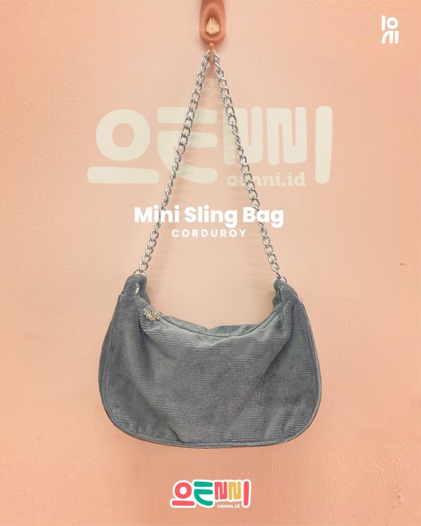 Shoulder Bag Halfmoon Corduroy Grey Korean Style Chain Strap