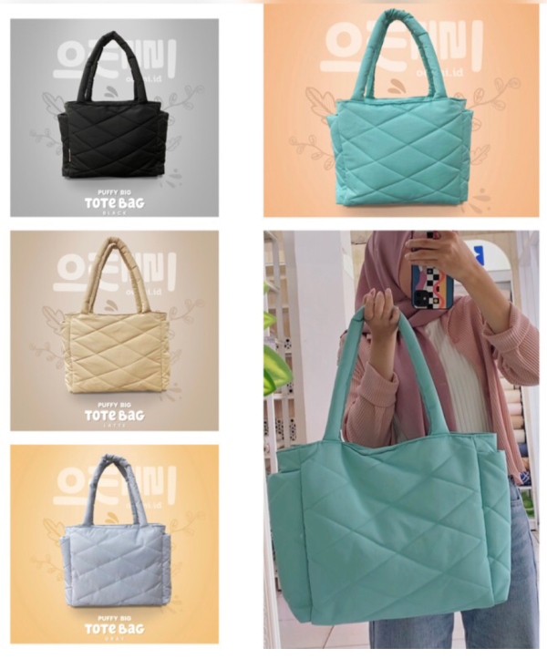 Tas Tote Bag Besar Aesthetic Puffy Diamond Puff korean style oenni.id Hitam - Gambar 9