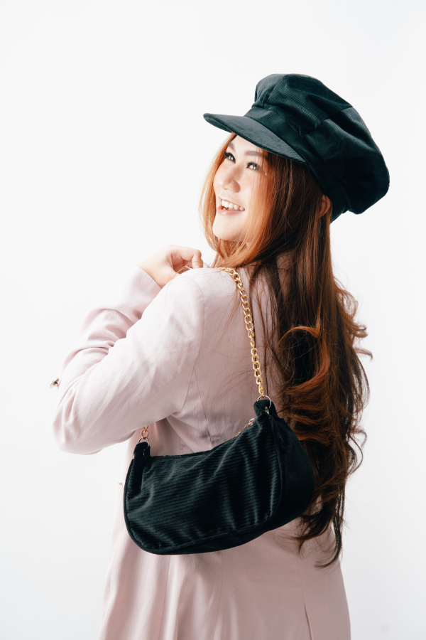 Topi Wanita Corduroy Hitam - Gambar 7