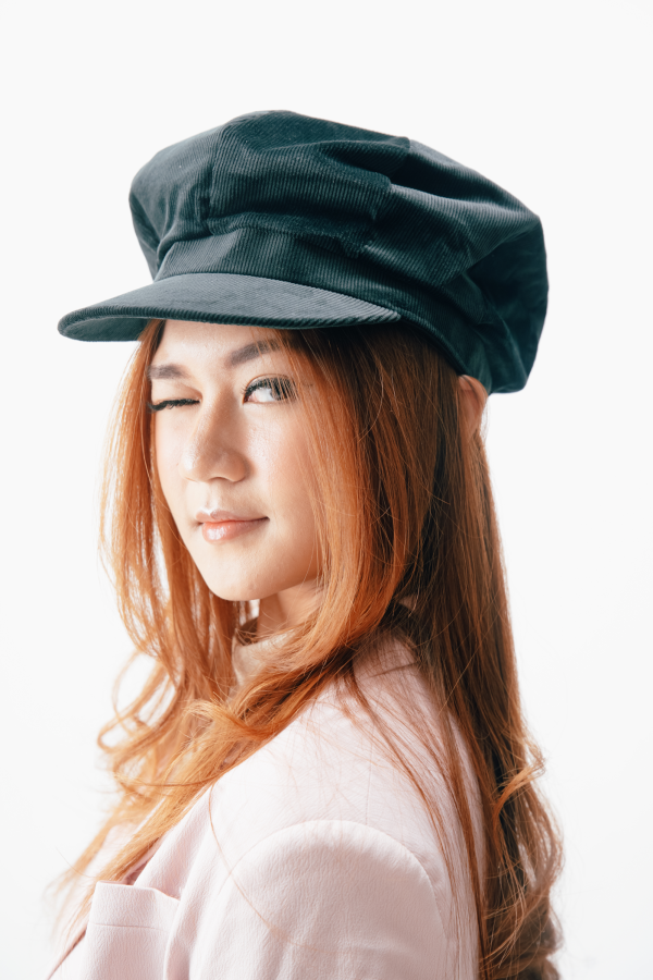 Topi Wanita Corduroy Hitam - Gambar 3