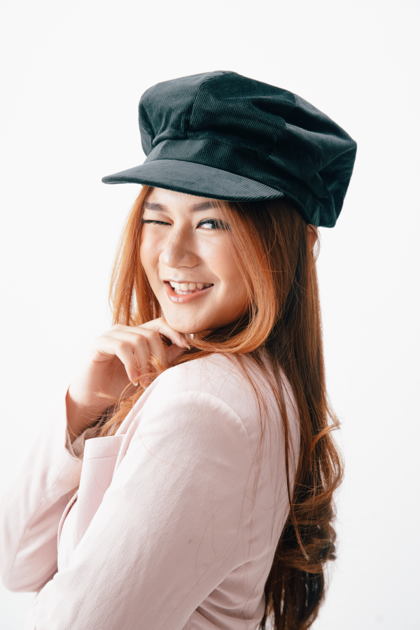 Topi Wanita Corduroy Hitam - Gambar 4