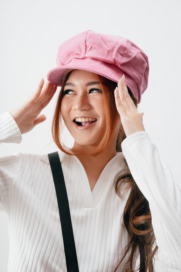 Topi Wanita Corduroy Korean Style Pink - Gambar 2