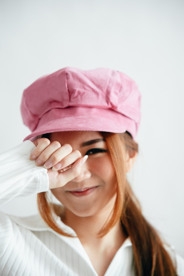 Topi Wanita Corduroy Korean Style Pink - Gambar 5