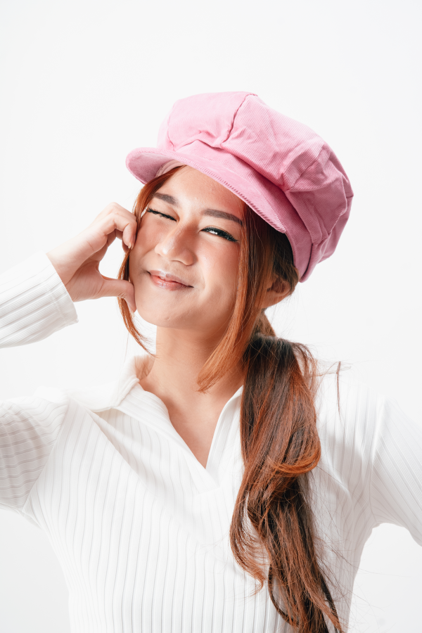 Topi Wanita Corduroy Korean Style Pink - Gambar 6