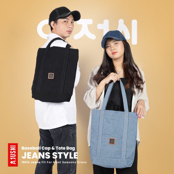 Jeans Tote bag & Baseball Cap COUPLE SET